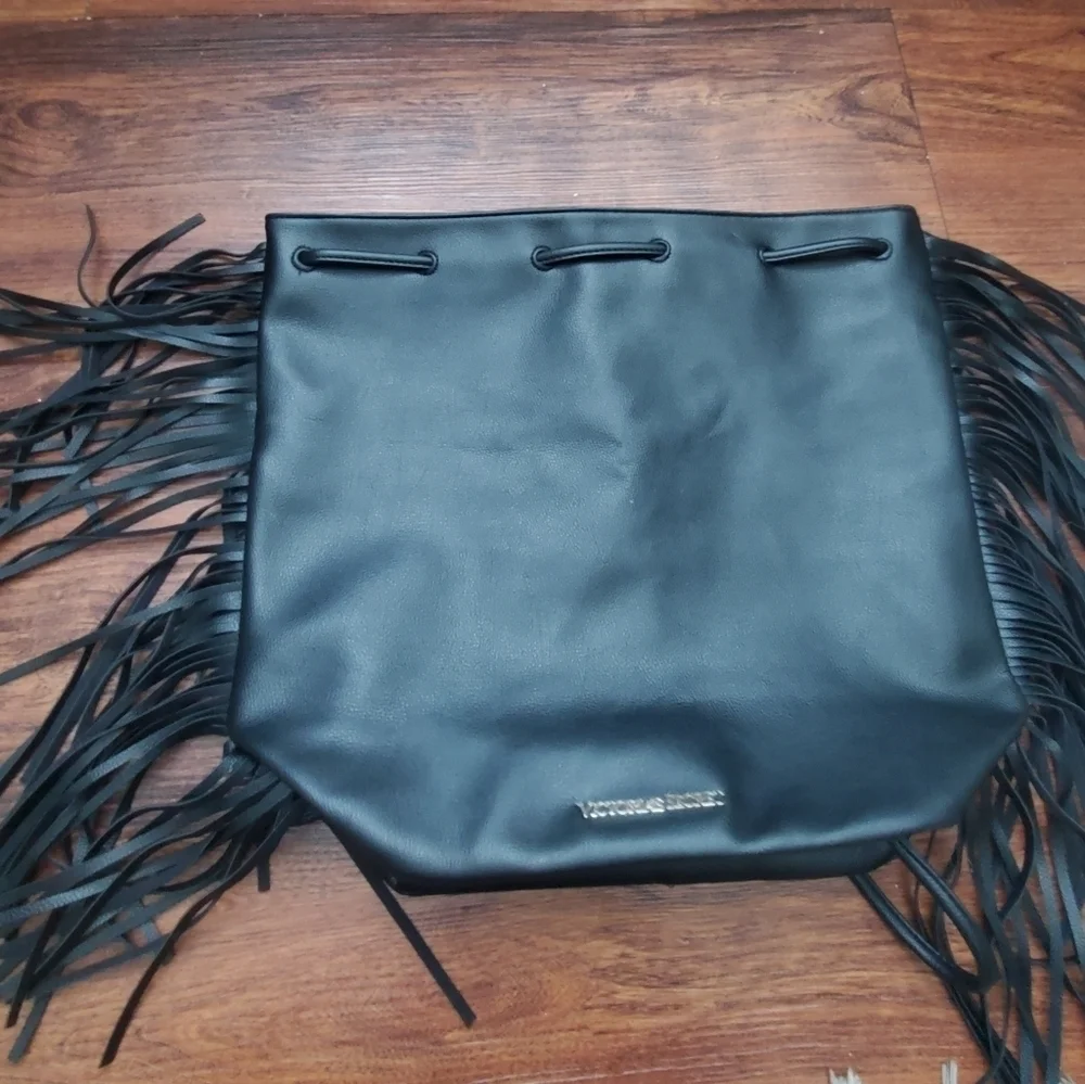 Victoria's Secret Fashion Show Black Leather  Backpack Backstage‎ Bag